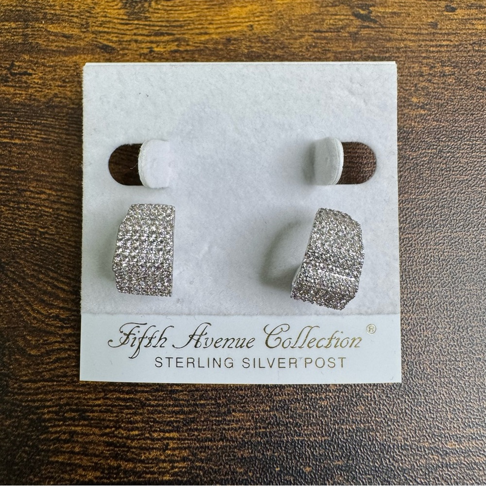 Fifth Avenue Collection CZ Hoop Earrings Crystal Pave Sterling Silver Posts NWOT